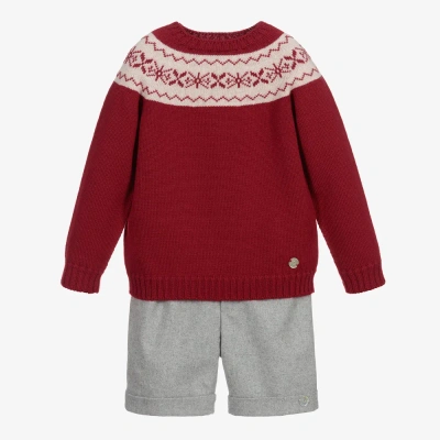 Artesania Granlei Kids' Boys Red Knit & Grey Shorts Set