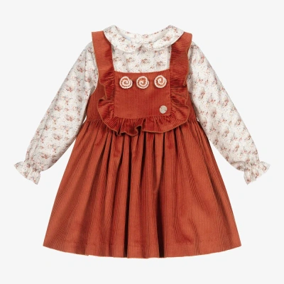 Artesania Granlei Babies' Girls 2 Piece Corduroy Dress Set In Brown