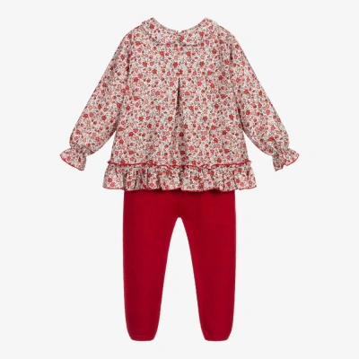 Artesania Granlei Babies' Girls Floral Red Trouser Set
