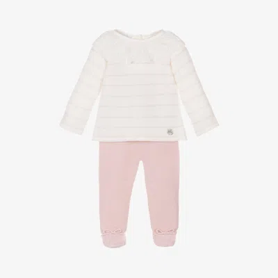 Artesania Granlei Girls Ivory & Pink Knitted 2 Piece Babygrow