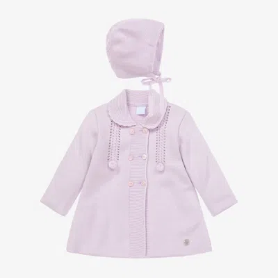 Artesania Granlei Babies' Girls Purple Knitted Coat & Hat Set