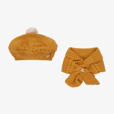Artesania Granlei Kids' Girls Yellow Knit Beret & Scarf Set
