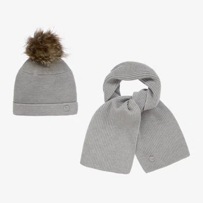 Artesania Granlei Babies' Grey Knitted Hat & Scarf Set