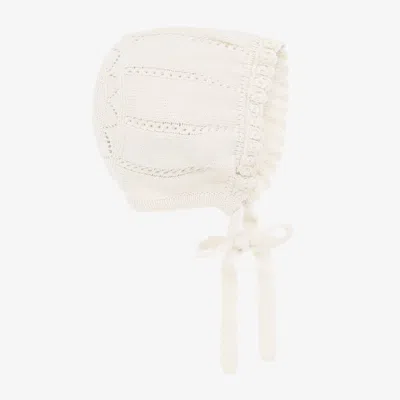 Artesania Granlei Ivory Knitted Baby Bonnet In White