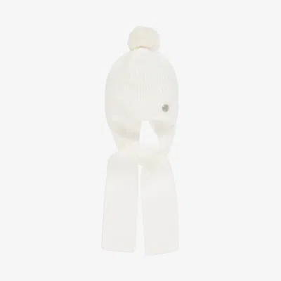 Artesania Granlei Ivory Knitted Baby Hat & Attached Scarf In White