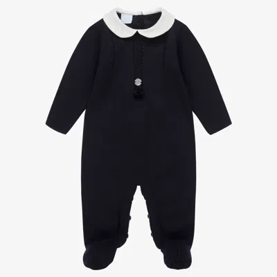 Artesania Granlei Navy Blue Knitted Pom-pom Babygrow In Black