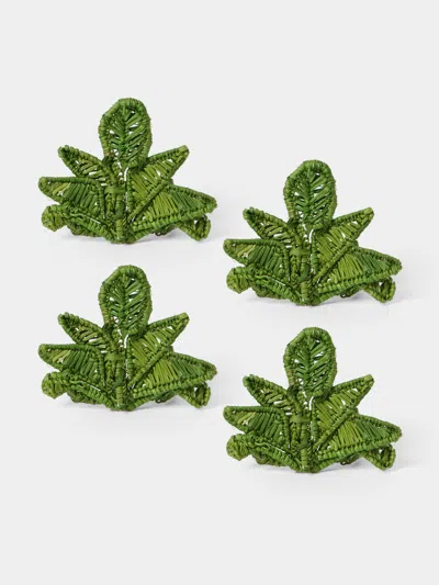 Artesanías Del Atlántico Set Of 4 Bananas Handwoven Palm Napkin Rings In Green