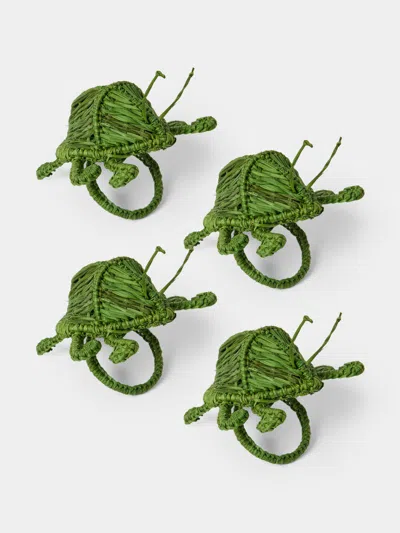 Artesanías Del Atlántico Set Of 4 Beetle Handwoven Palm Napkin Rings In Green
