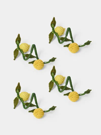 Artesanías Del Atlántico Set Of 4 Lemons Handwoven Palm Napkin Rings In Yellow