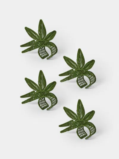 Artesanías Del Atlántico Set Of 4 Paradise Handwoven Palm Napkin Rings In Green