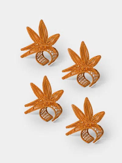 Artesanías Del Atlántico Set Of 4 Paradise Handwoven Palm Napkin Rings In Orange
