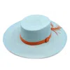 Artesano Francesca Cordovez Wide Brim Powder Blue Hat With Tagua Buckle Cord