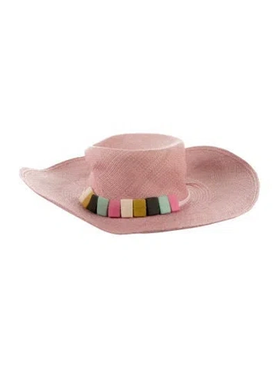 Pre-owned Artesano Straw Fedora Hat In Pink