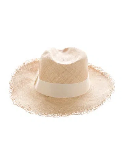 Pre-owned Artesano Straw Wide Brim Fedora In Neutrals