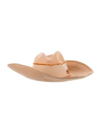 Pre-owned Artesano Straw Wide Brim Hat In Orange