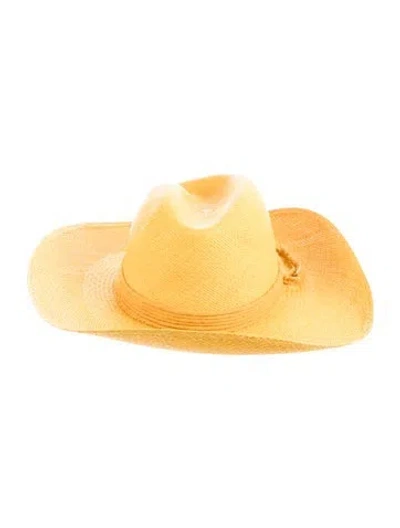 Pre-owned Artesano Straw Wide Brim Sun Hat In Yellow