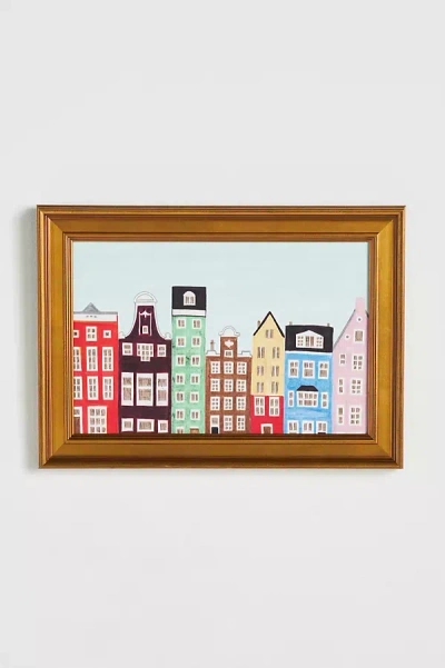Artfully Walls Amsterdam, Netherlands, Holland Row Houses Colorful Illustration Art Print Wall Art In Multi