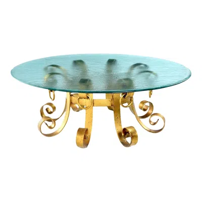 Pre-owned Arthur Court 1960s Hollywood Regency Coffee Table With Gilt Iron Base And Glass Top In Gray