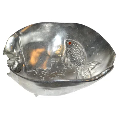 Pre-owned Arthur Court 1977 Nautical Aluminum Koi Fish Footed Shell Bowl Red Carnelian Eye
