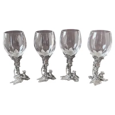 Pre-owned Arthur Court 20th C. Set Of 4  “monkey /palm Wine” Glasses, Iris Apfel Collection In Gray
