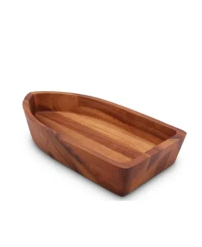 Arthur Court Acacia Wood Serving Bowl For Fruits Or Salads Boat Shape Style Large Wooden Single Bowl In Silver