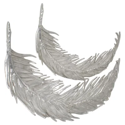 Pre-owned Arthur Court Aluminum Palm Frond Tray Centerpiece, Set Of 2, 1977 In Gray