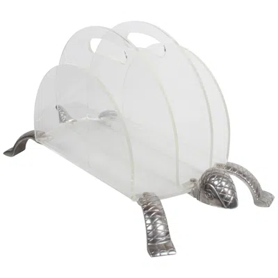 Pre-owned Arthur Court Aluminum Turtle And Lucite Magazine Rack In Gray
