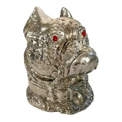 Pre-owned Arthur Court Cast Aluminum Bulldog Ice Bucket With Red Glass Eyes