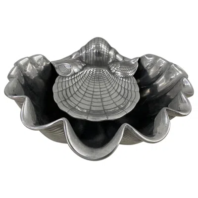 Pre-owned Arthur Court Cast Aluminum Clam Shell Serving Dish By , C.1980s In Gray