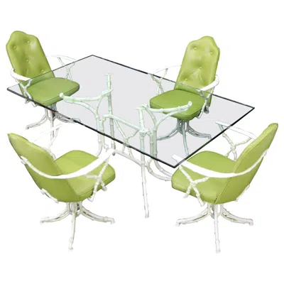 Pre-owned Arthur Court Cast Aluminum Faux Bamboo Dining Table W/ 4 Matching Chairs Outdoors Green Vinyl