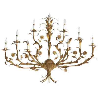 Pre-owned Arthur Court Gilded Metal Leaf And Flower Wall Sconce Light Fixture In Brown