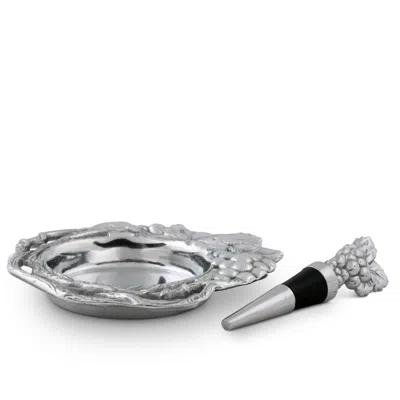 Arthur Court Grape Wine Coaster And Stopper Set In Silver