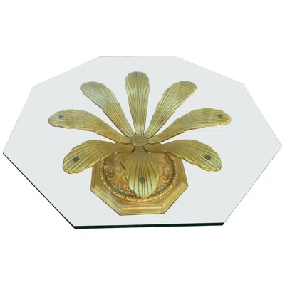 Pre-owned Arthur Court Hollywood Regency Gilded Metal Flower Petal Coffee Table Midcentury In Sand
