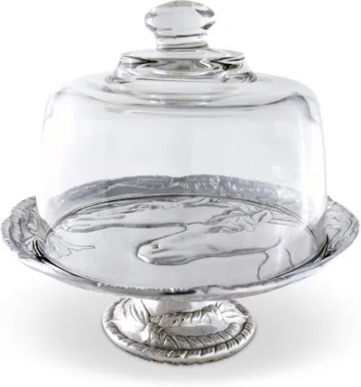 Arthur Court Horse Footed Plate Glass Dome In Silver In Transparent