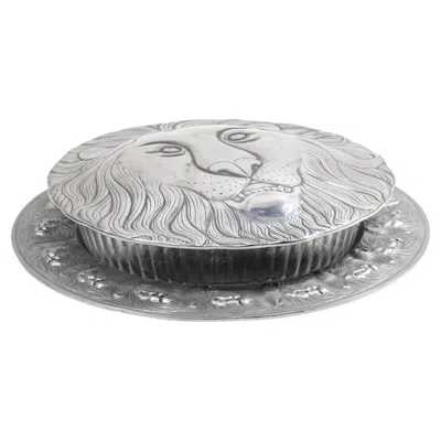 Pre-owned Arthur Court “leo Lion” 3-piece Casserole Server With Pyrex Insert, Iris Apfel In Gray
