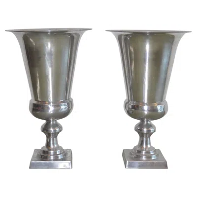 Pre-owned Arthur Court Pair Of Large Pedestal Urn Lamps Polished Aluminum,  Style, 1970s In Transparent