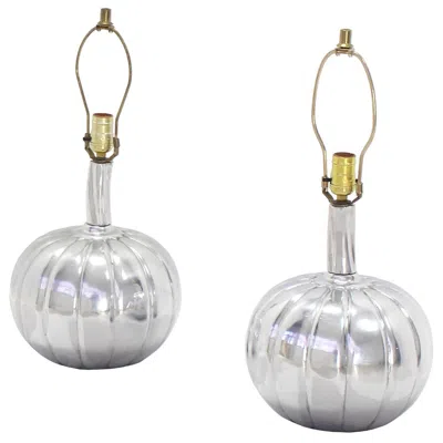 Pre-owned Arthur Court Pair Of Stunning Metal Pumpkin Shape Table Lamps In Transparent