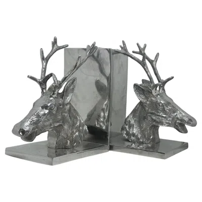 Pre-owned Arthur Court Pair Of Vintage Polished Aluminum Deer Bookends, Circa 1980s In Gray