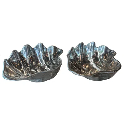Pre-owned Arthur Court Pair Silver Metal Scalloped Clam Shell Vessel Bowl Planter  Style