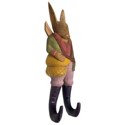 Pre-owned Arthur Court Rare  Handcarved Folkart Rabbit Wall Hook Coat Holder In Brown