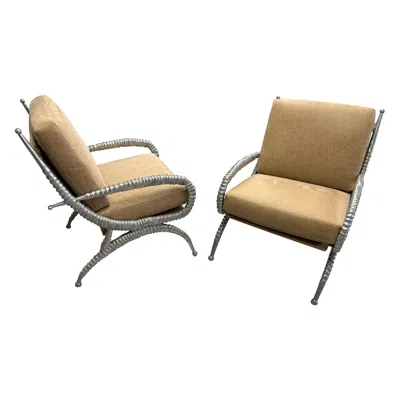Pre-owned Arthur Court Rare Pair Of  Sable Chairs In Italian Nubuck Suede In Brown