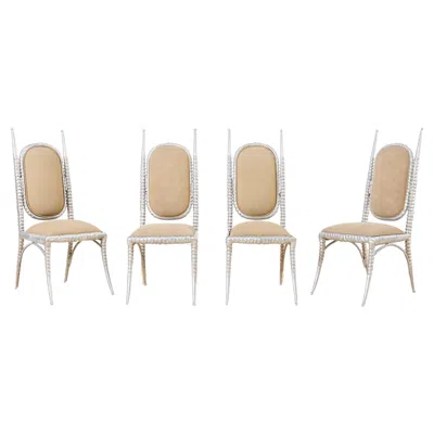 Pre-owned Arthur Court Set Of Four  Horned Antler Aluminum Dining Chairs In Sand