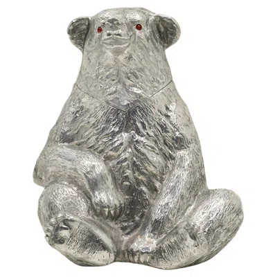 Pre-owned Arthur Court Sitting Bear Ice Bucket / Beverage Cooler. Cast Aluminum By . Signed In Gray