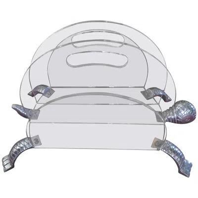 Pre-owned Arthur Court Turtle Aluminium And Lucite Magazine Rack Regency Modern In Gray