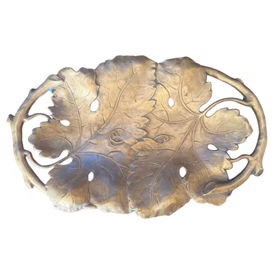 Pre-owned Arthur Court Vintage 1970s Brass Grape Leaf Catchall Platter In Purple