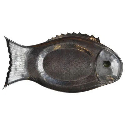Pre-owned Arthur Court Vintage 1975  Sand-cast Aluminum Fish Platter With Carnelian Eye In Black