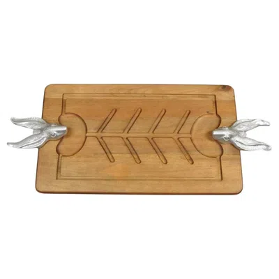 Pre-owned Arthur Court Vintage  Bunny Rabbit Cast Aluminum & Teak Wood Cheese Cutting Board In Brown