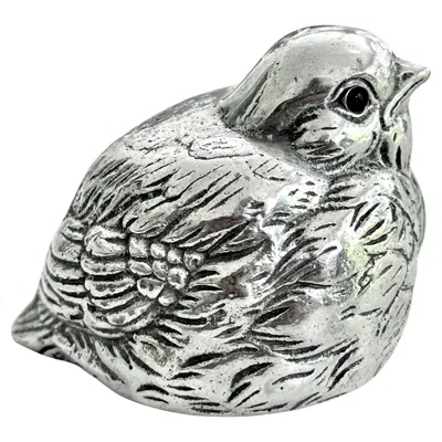 Pre-owned Arthur Court Vintage  Polished Aluminum Chickadee Paperweight In Gray