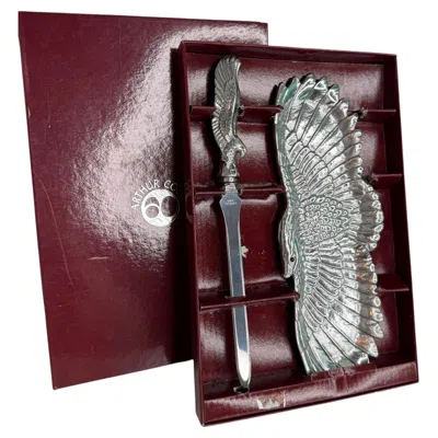 Pre-owned Arthur Court Vintage  Tray & Letter Opener Desk Set Silver Aluminum, 1992 In Black