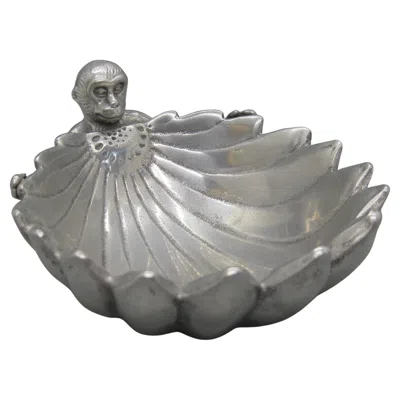 Pre-owned Arthur Court Vtg 2003  Aluminum Monkey Figural Bowl Dish Safari Collection In Gray